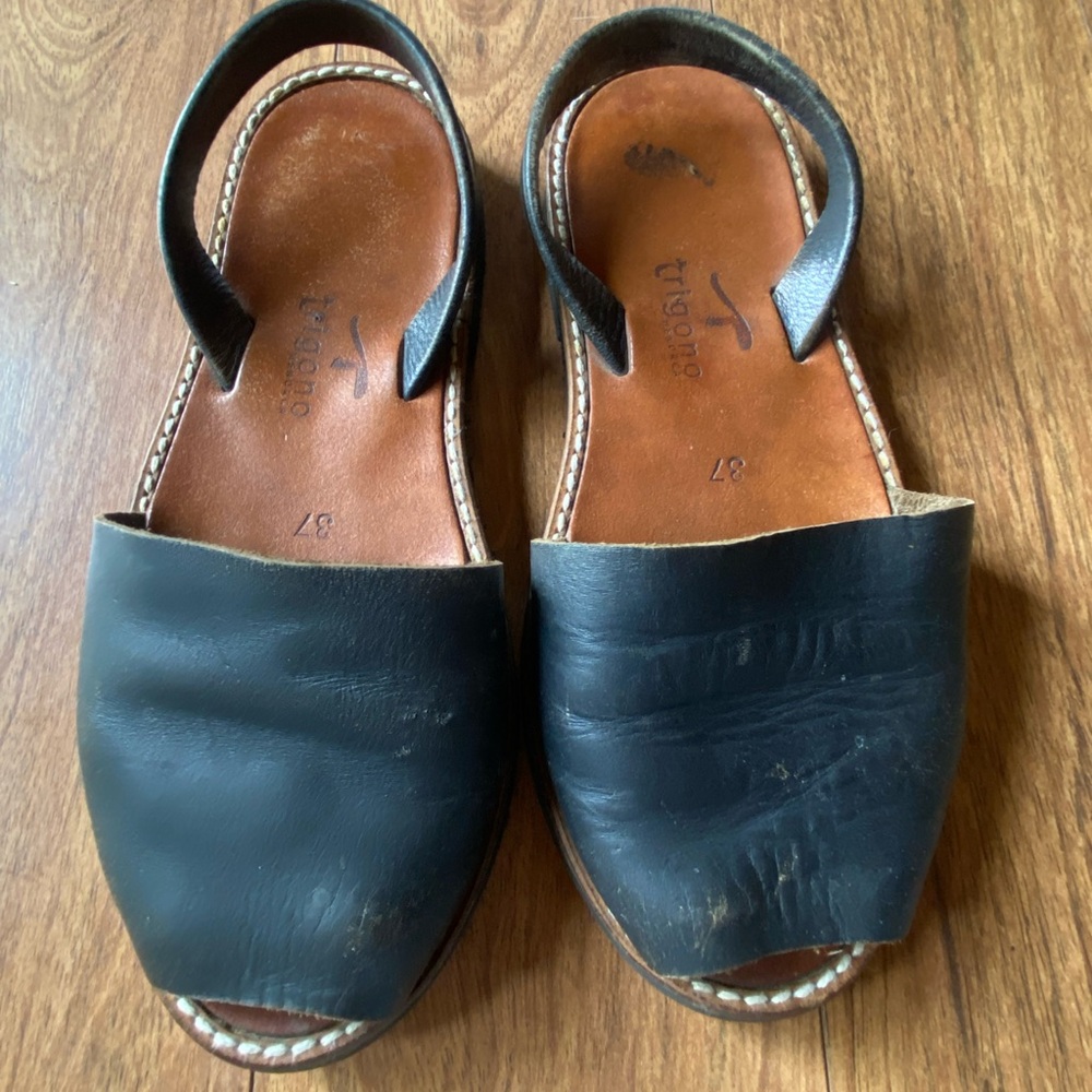 Blue Leather Women's Slingback Sandals by trigono Menorca